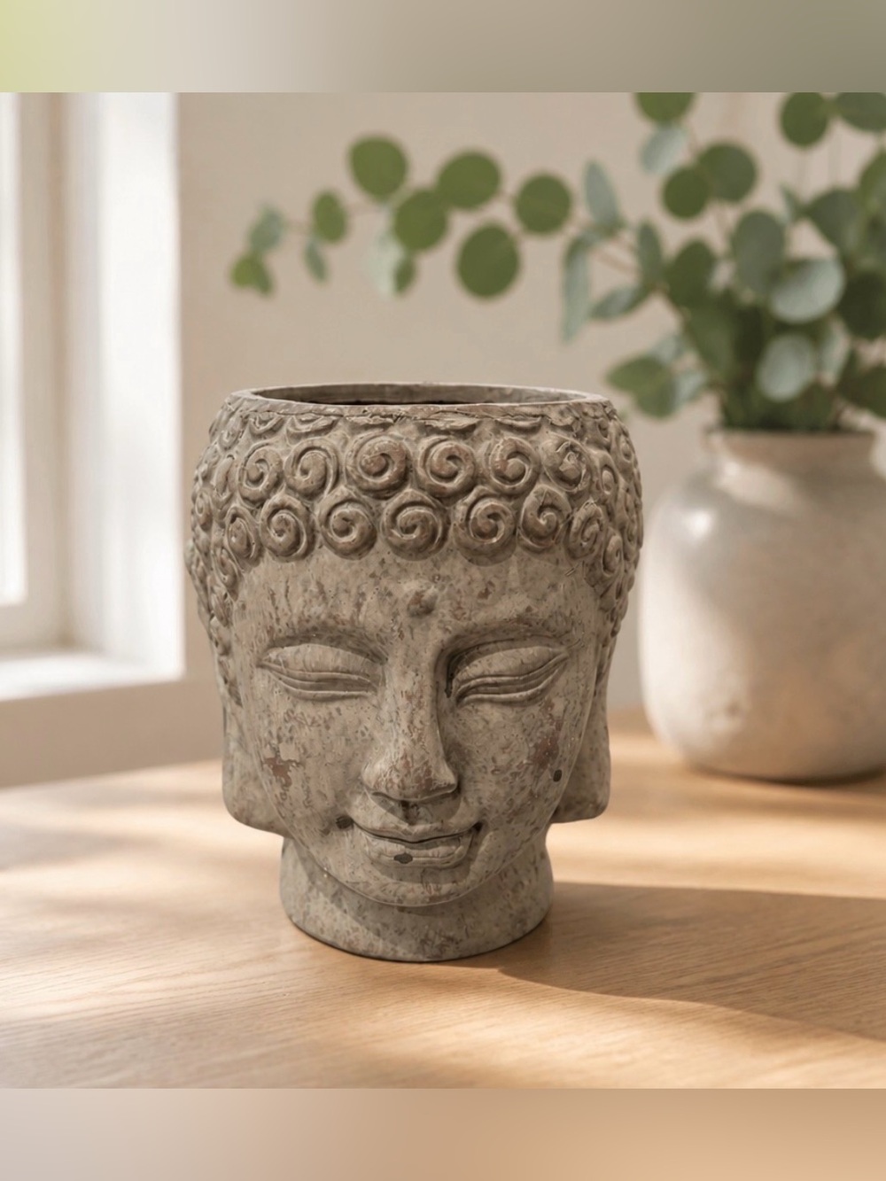 Vintage-Style Buddha Head Planter (Dimensions in description)